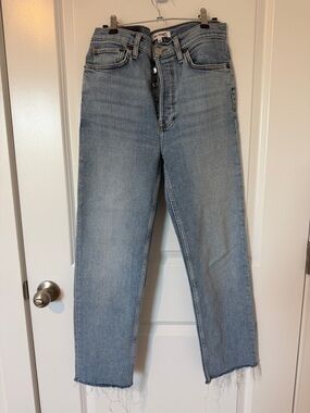 Re/Done Light Blue Straight Leg Jeans with Raw Hem